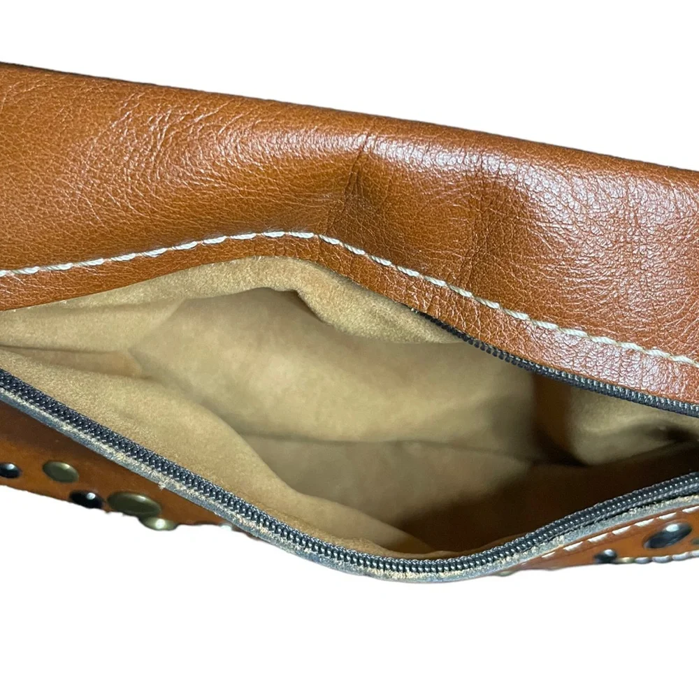 Patricia Nash Ergo Studded Leather Brown Shoulder Bag